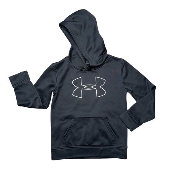 UNDER ARMOUR Boys Black White Logo Hoodie with Pocket - Picture 1 of 6
